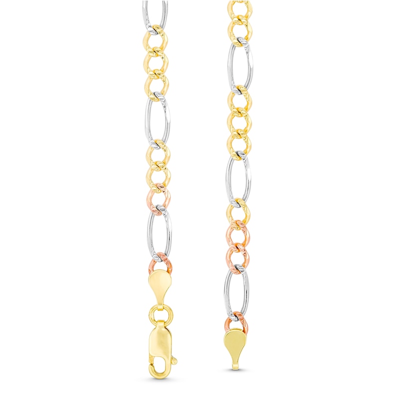 Main Image 3 of Men's 4.6mm Diamond-Cut Figaro Chain Necklace in Solid 14K Tri-Tone Gold - 22"