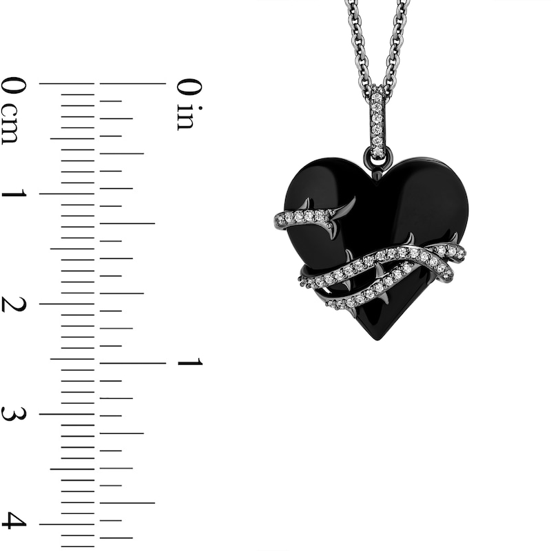 Enchanted Disney Villains Maleficent Heart-Shaped Onyx and 1/8 CT. T.W. Diamond Thorns Pendant in Sterling Silver