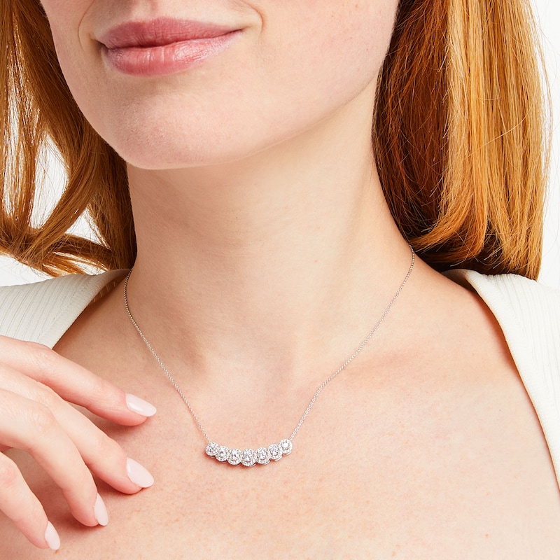 Main Image 2 of 1 CT. T.W. Journey Certified Lab-Grown Diamond Curved Bar Necklace in 14K White Gold (F/SI2)