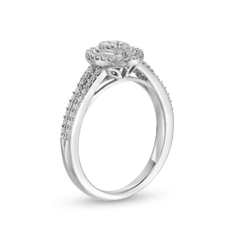 Main Image 2 of 1/4 CT. T.W. Oval Multi-Diamond Frame Split Shank Promise Ring in 10K White Gold