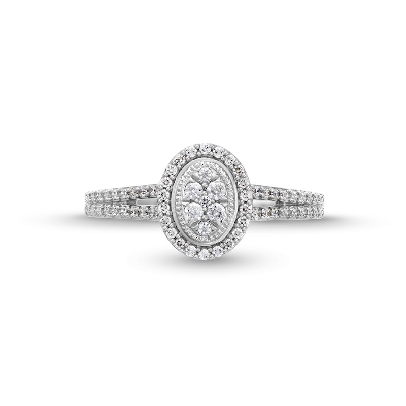 Main Image 3 of 1/4 CT. T.W. Oval Multi-Diamond Frame Split Shank Promise Ring in 10K White Gold
