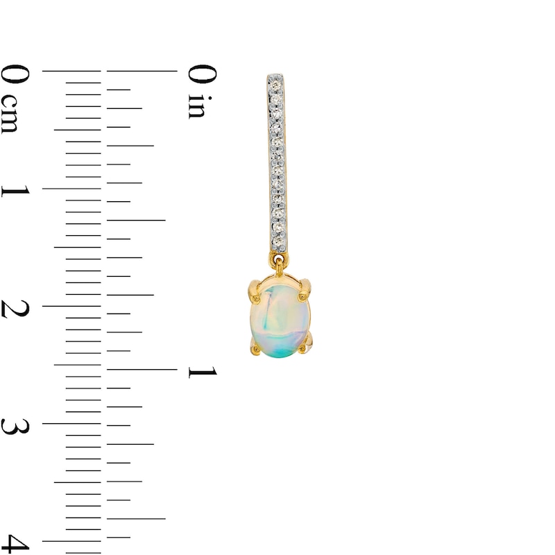 Main Image 3 of Oval Opal and 1/8 CT. T.W. Diamond Stick Drop Earrings in 10K Gold