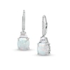 Thumbnail Image 0 of Cushion-Cut Lab-Created Opal and White Lab-Created Sapphire Dangle Drop Earrings in Sterling Silver