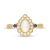 Thumbnail Image 4 of Pear-Shaped Lab-Created Opal and Lab-Created Sapphire Scallop Frame Ring in Sterling Silver with 14K Gold Plate - Size 7