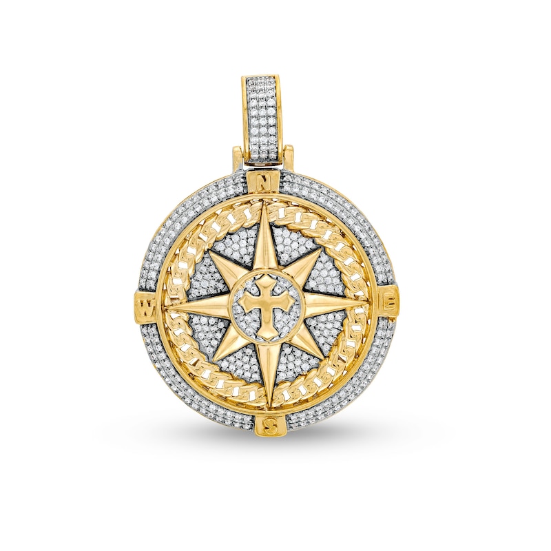 Main Image 1 of Men's 1/2 CT. T.W. Diamond North Star Compass Necklace Charm in 10K Gold