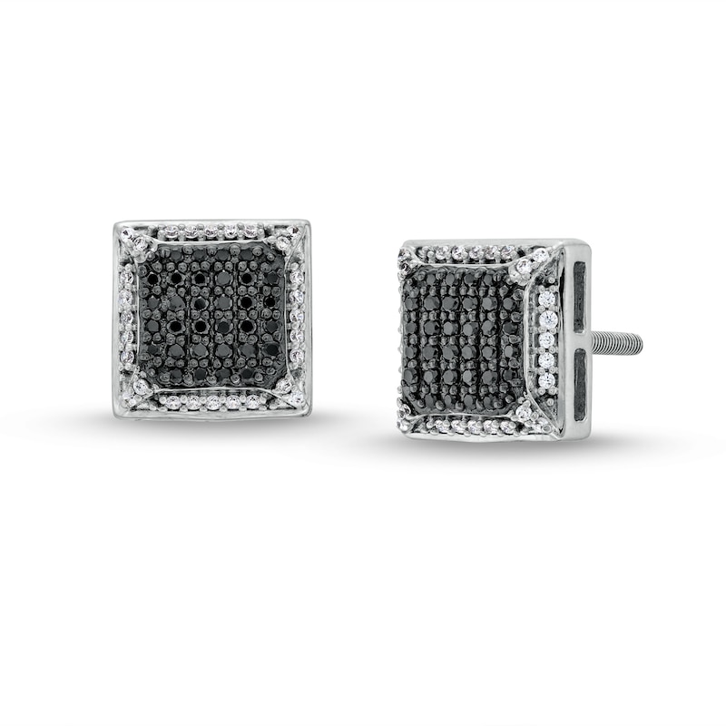 Main Image 1 of 1/3 CT. T.W. Black and White Diamond Square Frame Stud Earrings in 10K White Gold