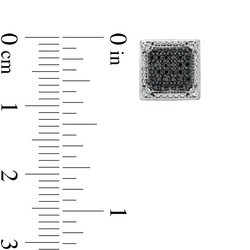 Main Image 3 of 1/3 CT. T.W. Black and White Diamond Square Frame Stud Earrings in 10K White Gold