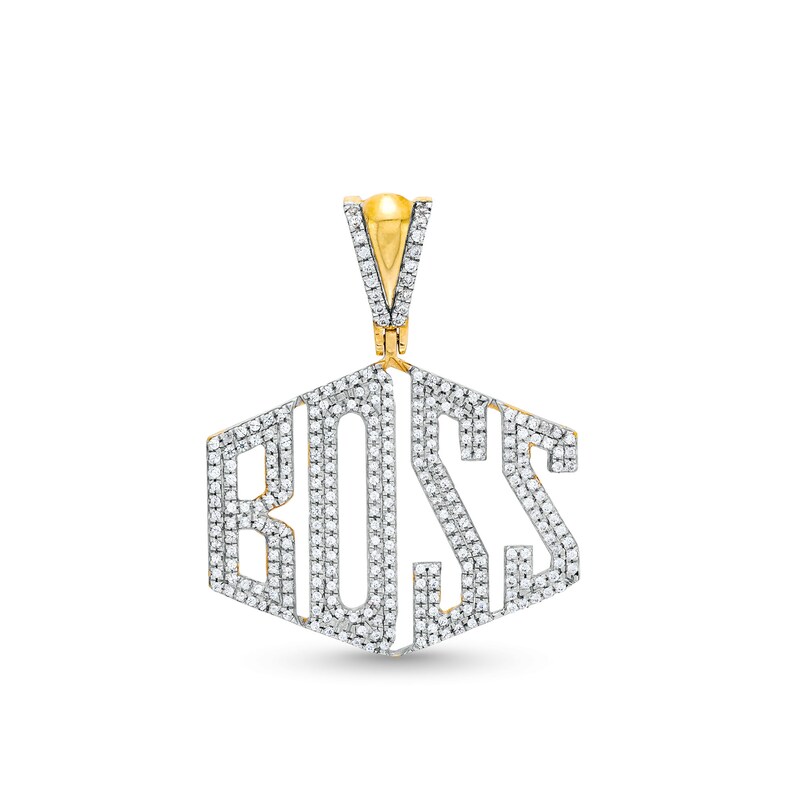 Main Image 1 of Men's 5/8 CT. T.W. Diamond "BOSS" Necklace Charm in 10K Gold