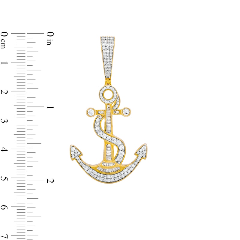 Main Image 2 of Men's 1 CT. T.W. Baguette and Round Diamond Anchor Necklace Charm in 10K Gold