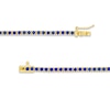 Thumbnail Image 2 of Blue Lab-Created Sapphire Tennis Bracelet in Sterling Silver with 18K Gold Plate - 7.25"