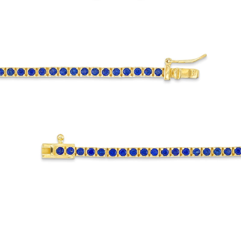 Main Image 3 of Blue Lab-Created Sapphire Tennis Bracelet in Sterling Silver with 18K Gold Plate - 7.25"