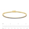 Thumbnail Image 3 of Blue Lab-Created Sapphire Tennis Bracelet in Sterling Silver with 18K Gold Plate - 7.25"