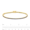 Thumbnail Image 4 of Blue Lab-Created Sapphire Tennis Bracelet in Sterling Silver with 18K Gold Plate - 7.25"