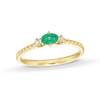 Thumbnail Image 0 of Sideways Oval Emerald and 1/15 CT. T.W. Diamond Beaded Ring in 10K Gold