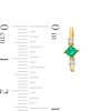 Thumbnail Image 2 of Tilted Princess-Cut Emerald and 1/8 CT. T.W. Diamond J-Hoop Earrings in 10K Gold