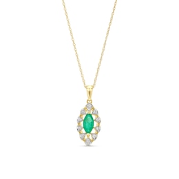 Marquise-Cut Emerald and 1/20 CT. T.W. Diamond Striped Pendant in 10K Gold