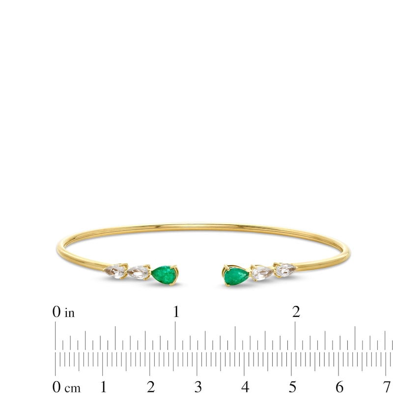 Pear-Shaped Emerald and White Topaz Open Bangle in 10K Gold - 7.25"