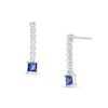 Thumbnail Image 0 of Princess-Cut Blue Lab-Created Sapphire and White Lab-Created Sapphire Stick Drop Earrings in Sterling Silver