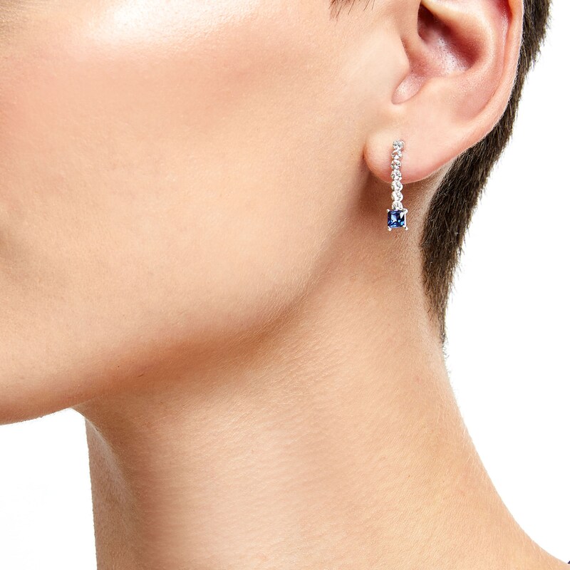 Princess-Cut Blue Lab-Created Sapphire and White Lab-Created Sapphire Stick Drop Earrings in Sterling Silver