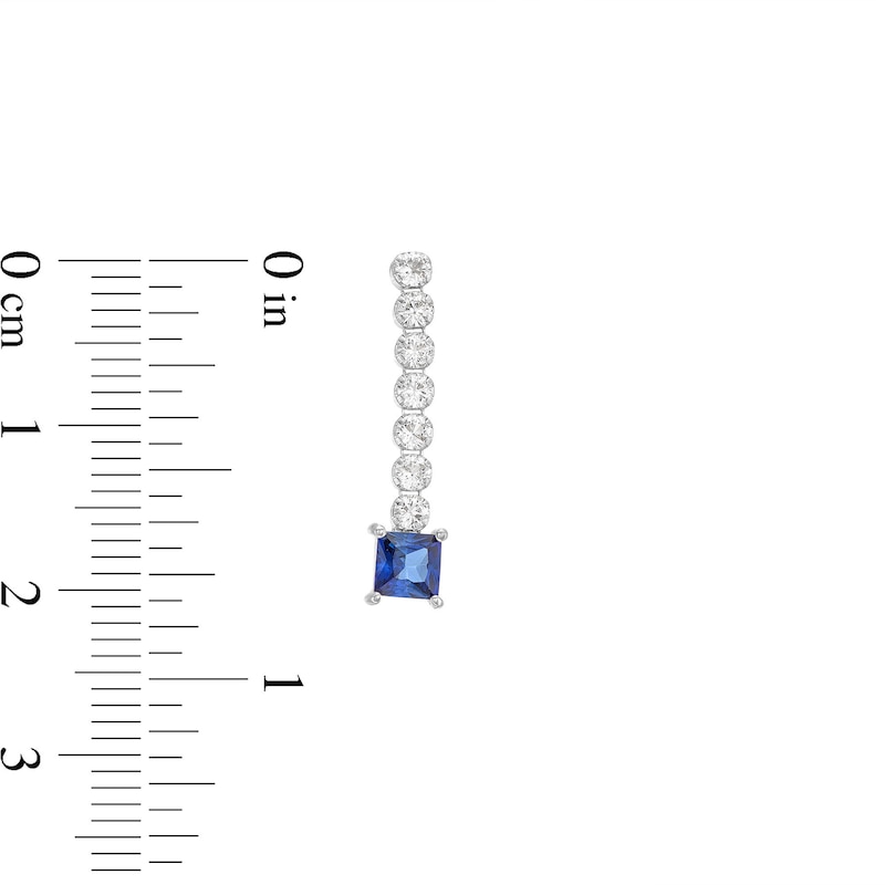 Princess-Cut Blue Lab-Created Sapphire and White Lab-Created Sapphire Stick Drop Earrings in Sterling Silver