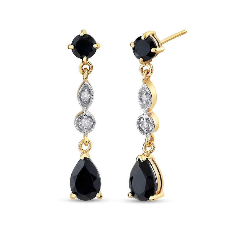 Main Image 1 of Pear-Shaped and Round Onyx with 1/20 CT. T.W. Diamond Drop Earrings in 14K Gold