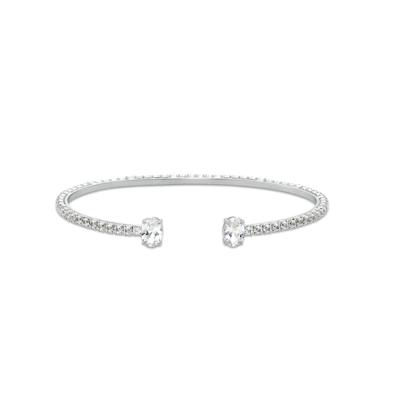 Oval White Lab-Created Sapphire Open Bangle in Sterling Silver - 6.75"