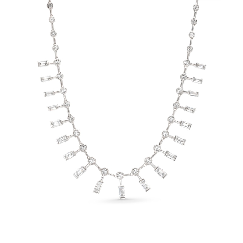 Main Image 1 of Baguette-Cut White Lab-Created Sapphire Cleopatra-Style Necklace in Sterling Silver - 16.5"