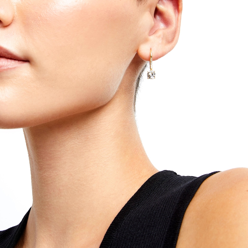 Main Image 2 of White Lab-Created Sapphire Dangle Drop Earrings in Sterling Silver with 18K Gold Plate