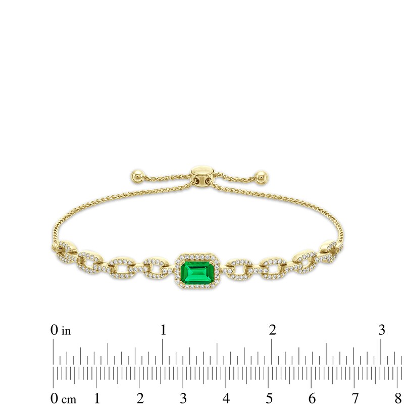 Lab-Created Emerald and White Lab-Created Sapphire Link Bolo Bracelet in Sterling Silver with 18K Gold Plate - 9.0"