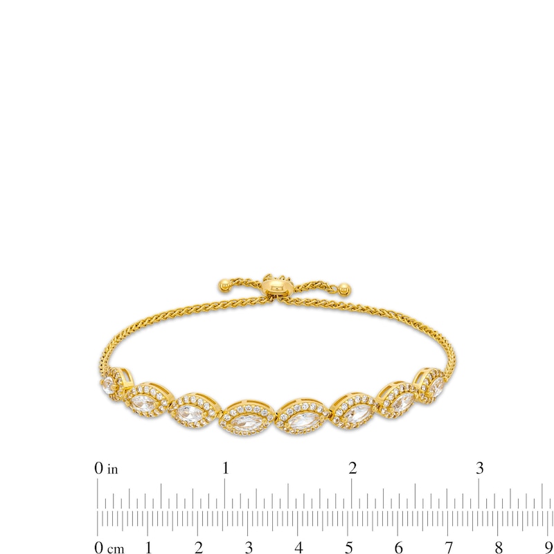 Main Image 3 of Sideways Marquise-Cut White Lab-Created Sapphire Frame Bolo Bracelet in Sterling Silver with 14K Gold Plate - 9.5"