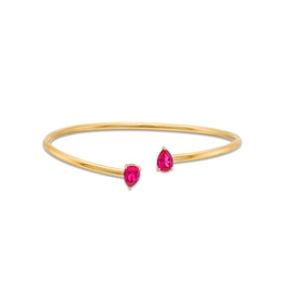 Pear-Shaped Lab-Created Ruby Open Bangle in 10K Gold - 6.75&quot;