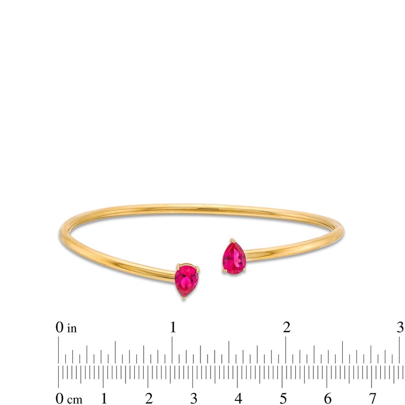 Main Image 3 of Pear-Shaped Lab-Created Ruby Open Bangle in 10K Gold - 6.75"