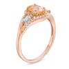 Thumbnail Image 2 of Oval Morganite, Pear-Shaped Aquamarine and 1/10 CT. T.W. Diamond Bypass Three Stone Ring in 10K Rose Gold