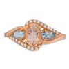 Thumbnail Image 4 of Oval Morganite, Pear-Shaped Aquamarine and 1/10 CT. T.W. Diamond Bypass Three Stone Ring in 10K Rose Gold