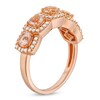 Thumbnail Image 3 of Morganite and 1/3 CT. T.W. Diamond Cushion Frame Five Stone Ring in Sterling Silver with 14K Rose Gold Plate - Size 7