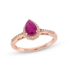 Thumbnail Image 0 of Pear-Shaped Certified Ruby and 1/5 CT. T.W. Diamond Teardrop Frame Ring in 10K Rose Gold