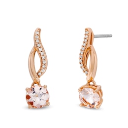 Morganite and 1/20 CT. T.W. Diamond Elongated Flame Drop Earrings in 10K Rose Gold