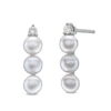 Thumbnail Image 1 of 4.0mm Button Freshwater Cultured Pearl and 1/15 CT. T.W. Diamond Linear Three Stone Drop Earrings in Sterling Silver