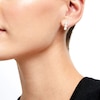 Thumbnail Image 2 of 4.0mm Button Freshwater Cultured Pearl and 1/15 CT. T.W. Diamond Linear Three Stone Drop Earrings in Sterling Silver