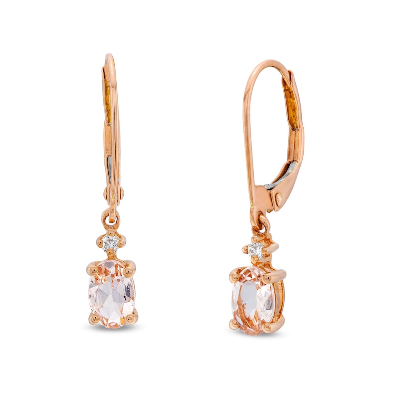 Main Image 1 of Oval Morganite and Diamond Accent Dangle Drop Earrings in 10K Rose Gold