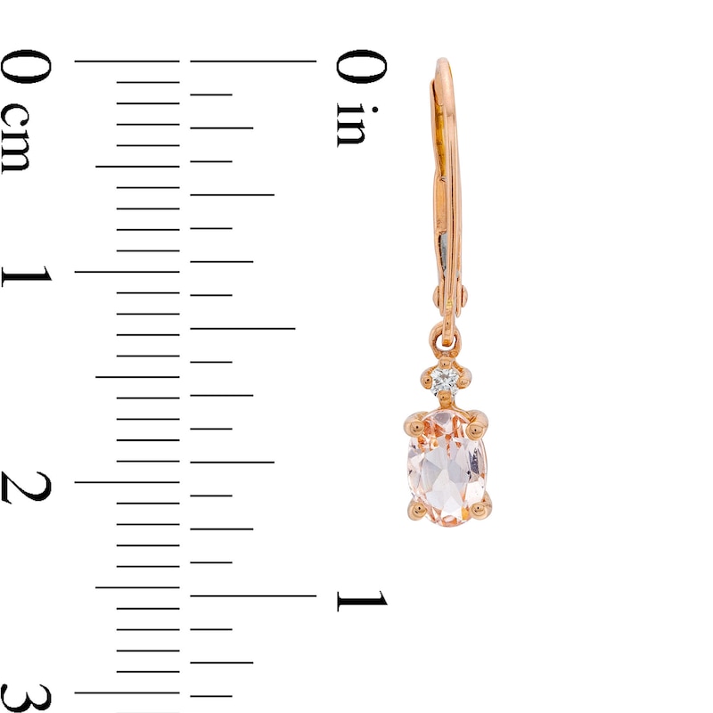 Main Image 3 of Oval Morganite and Diamond Accent Dangle Drop Earrings in 10K Rose Gold