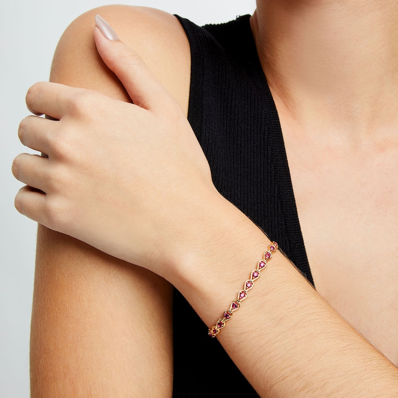 Main Image 2 of Lab-Created Ruby Teardrops Line Bracelet in Sterling Silver with 14K Gold Plate - 7.25"