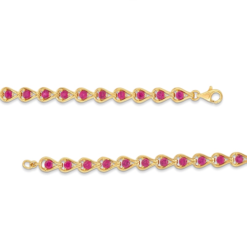 Main Image 3 of Lab-Created Ruby Teardrops Line Bracelet in Sterling Silver with 14K Gold Plate - 7.25"