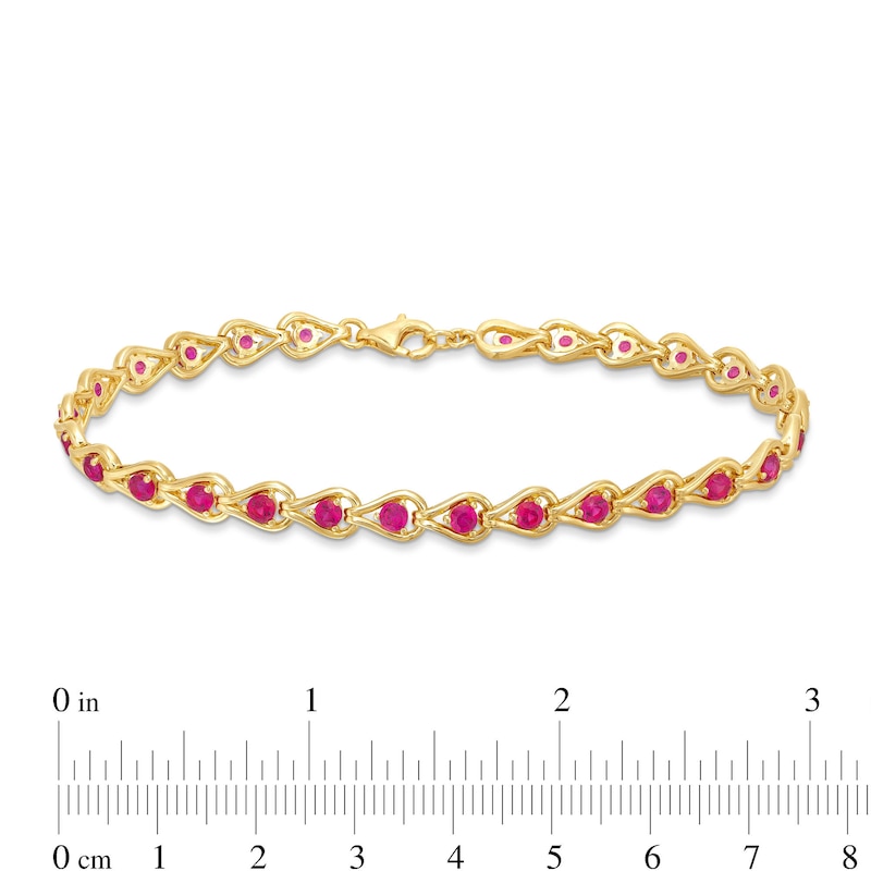Main Image 4 of Lab-Created Ruby Teardrops Line Bracelet in Sterling Silver with 14K Gold Plate - 7.25"