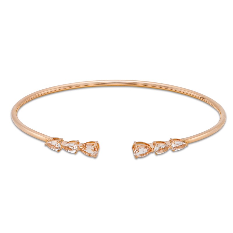 Pear-Shaped Morganite Three Stone Open Bangle in 10K Rose Gold - 7.25"