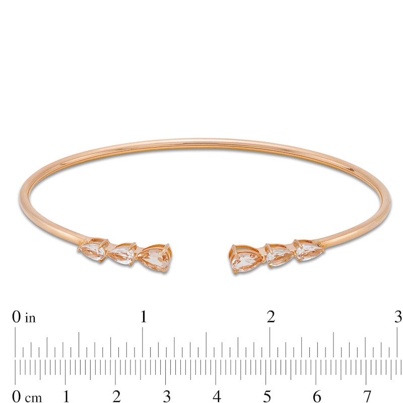 Pear-Shaped Morganite Three Stone Open Bangle in 10K Rose Gold - 7.25"