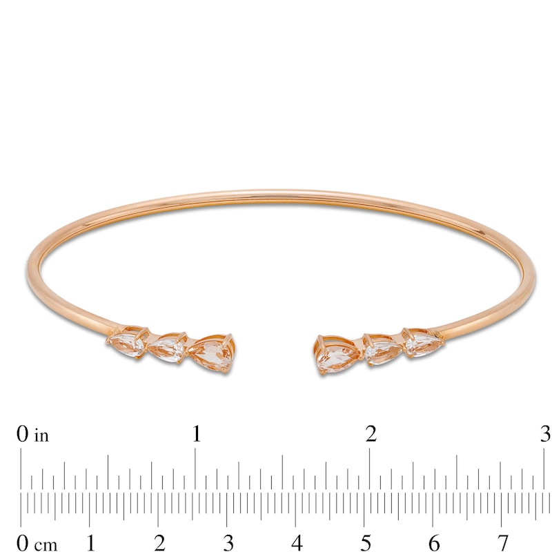 Main Image 3 of Pear-Shaped Morganite Three Stone Open Bangle in 10K Rose Gold - 7.25"