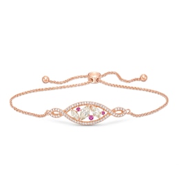 Morganite, Rhodolite and White Lab-Created Sapphire Cluster Bolo Bracelet in Sterling Silver with 18K Gold Plate - 9.0&quot;