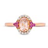 Thumbnail Image 4 of Oval Morganite, Rhodolite Garnet and 1/15 CT. T.W. Diamond Frame Ring in 10K Rose Gold