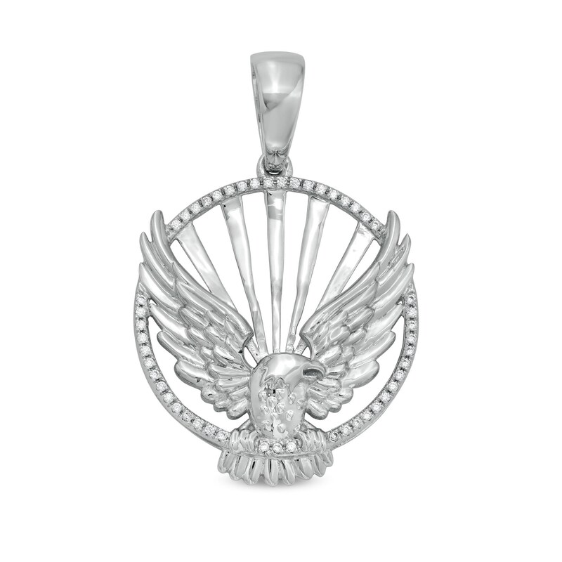 Main Image 1 of 1/6 CT. T.W. Diamond Circle with Eagle Necklace Charm in Sterling Silver